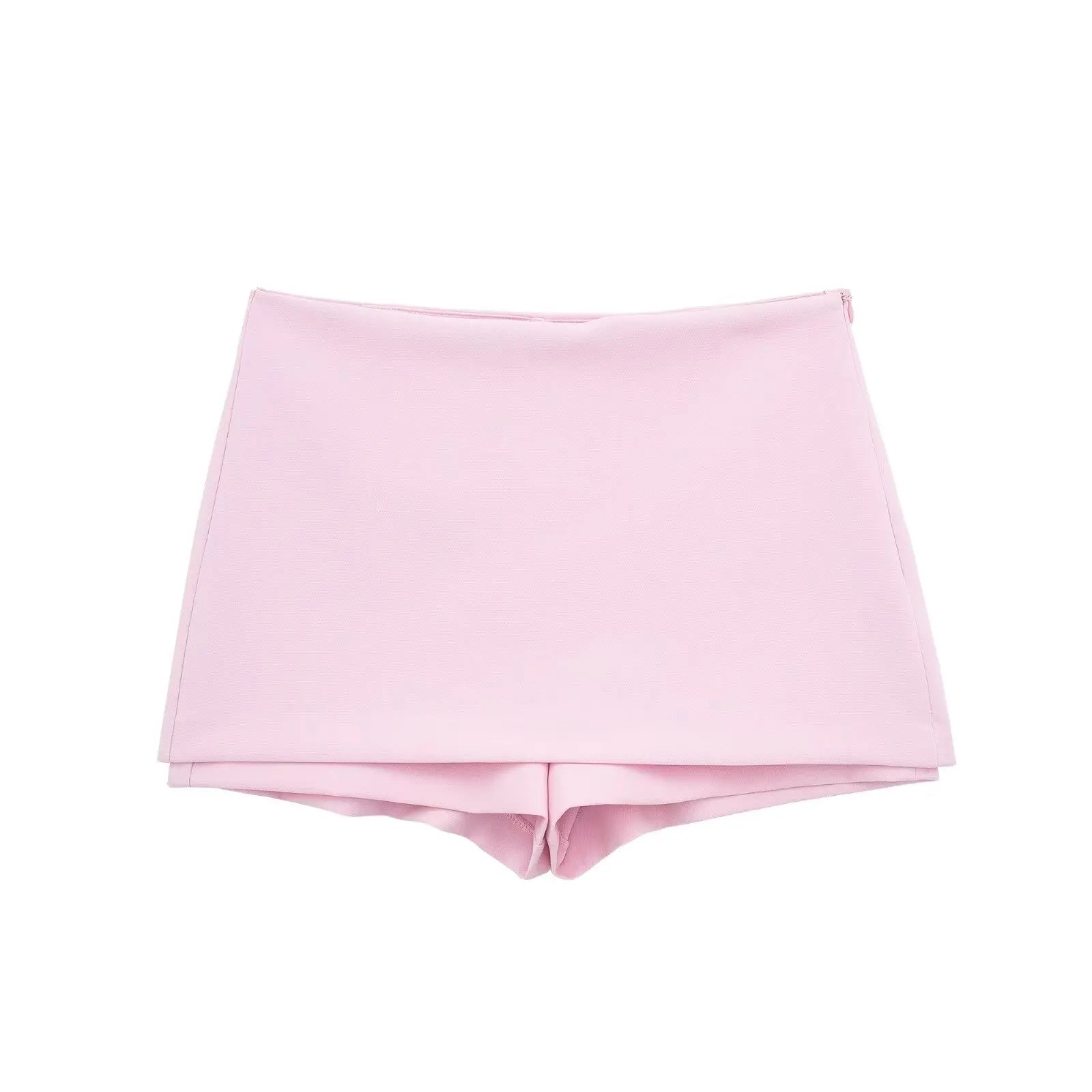 TRAF Summer Women Pink Shorts 2 Pieces Set High Waist Mini Skirts Shorts Sexy V-Neck Sleeveless Backless Suspender Zipper Top Pink Shorts