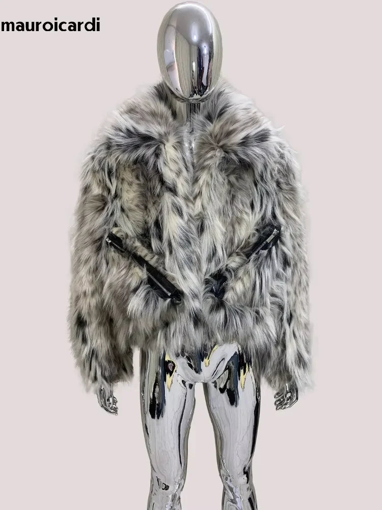 Lautaro Autumn Winter Short Colorful Multicolored Thick Warm Hairy Faux Fox Fur Coat Men Luxury Designer Clothes Fluffy Jacket Multicolored