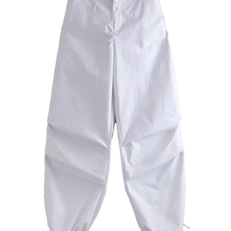 TRAF Women Fashion Side Pockets Pleats Knee Jogging Pants Vintage High Elastic Waist With Drawstring Female Trousers Mujer as picture 5