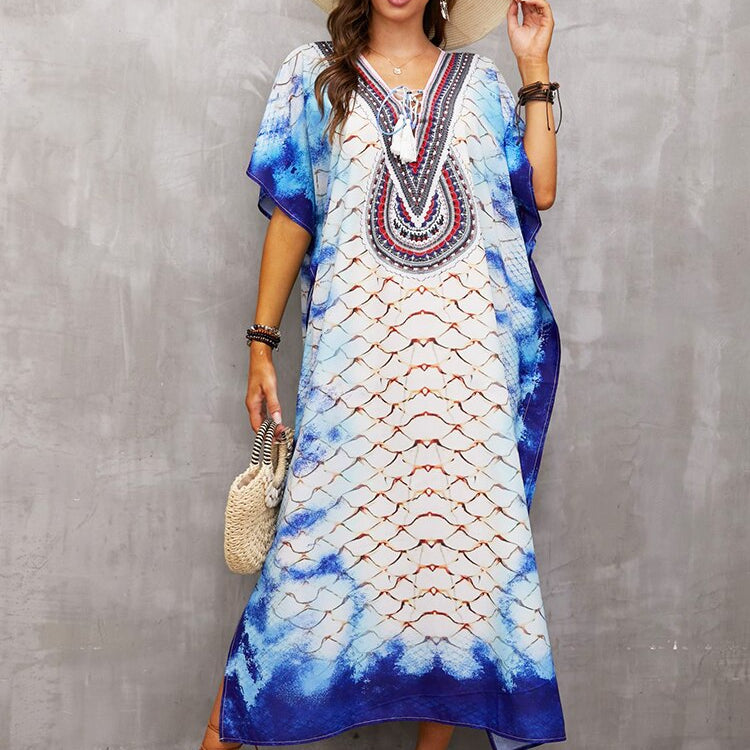 Plus Size Beach Cover Up Robe Plage Pareo Long Dress Summer Beachwear Swimsuit Cover Up Tunic For Beach Kaftan Dress Color 19 One Size