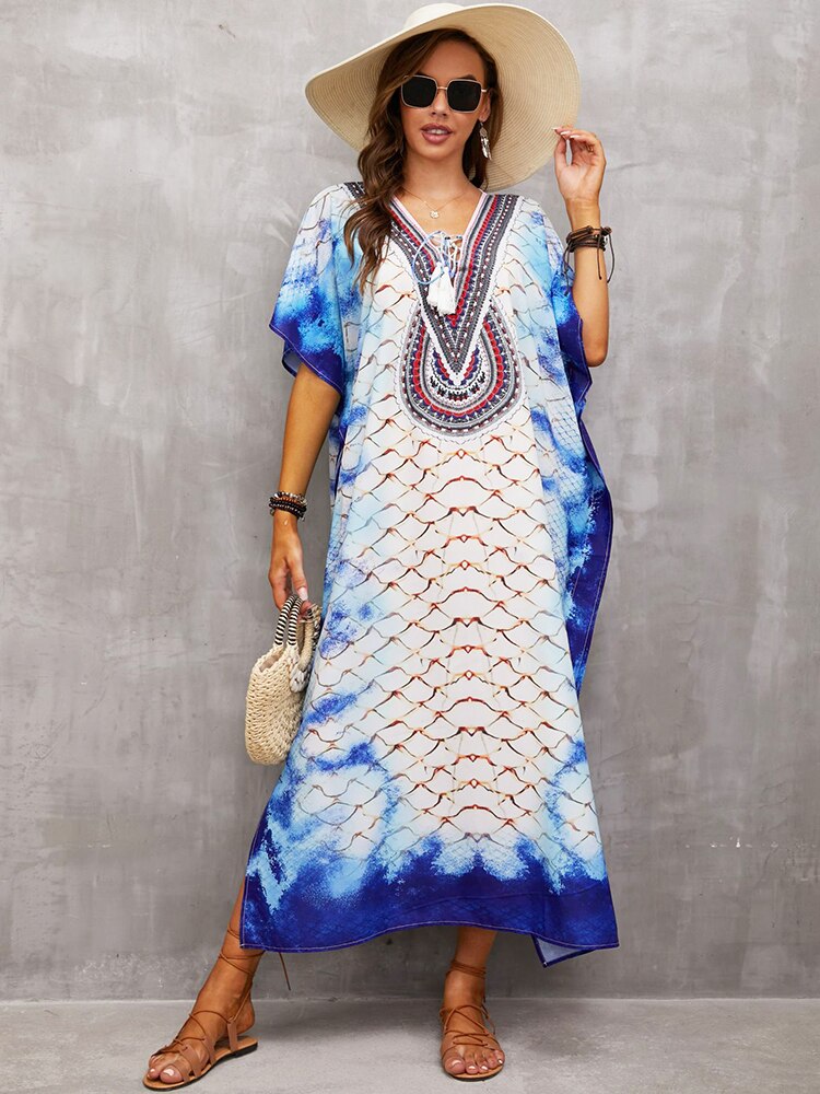 Plus Size Beach Cover Up Robe Plage Pareo Long Dress Summer Beachwear Swimsuit Cover Up Tunic For Beach Kaftan Dress Color 19 One Size