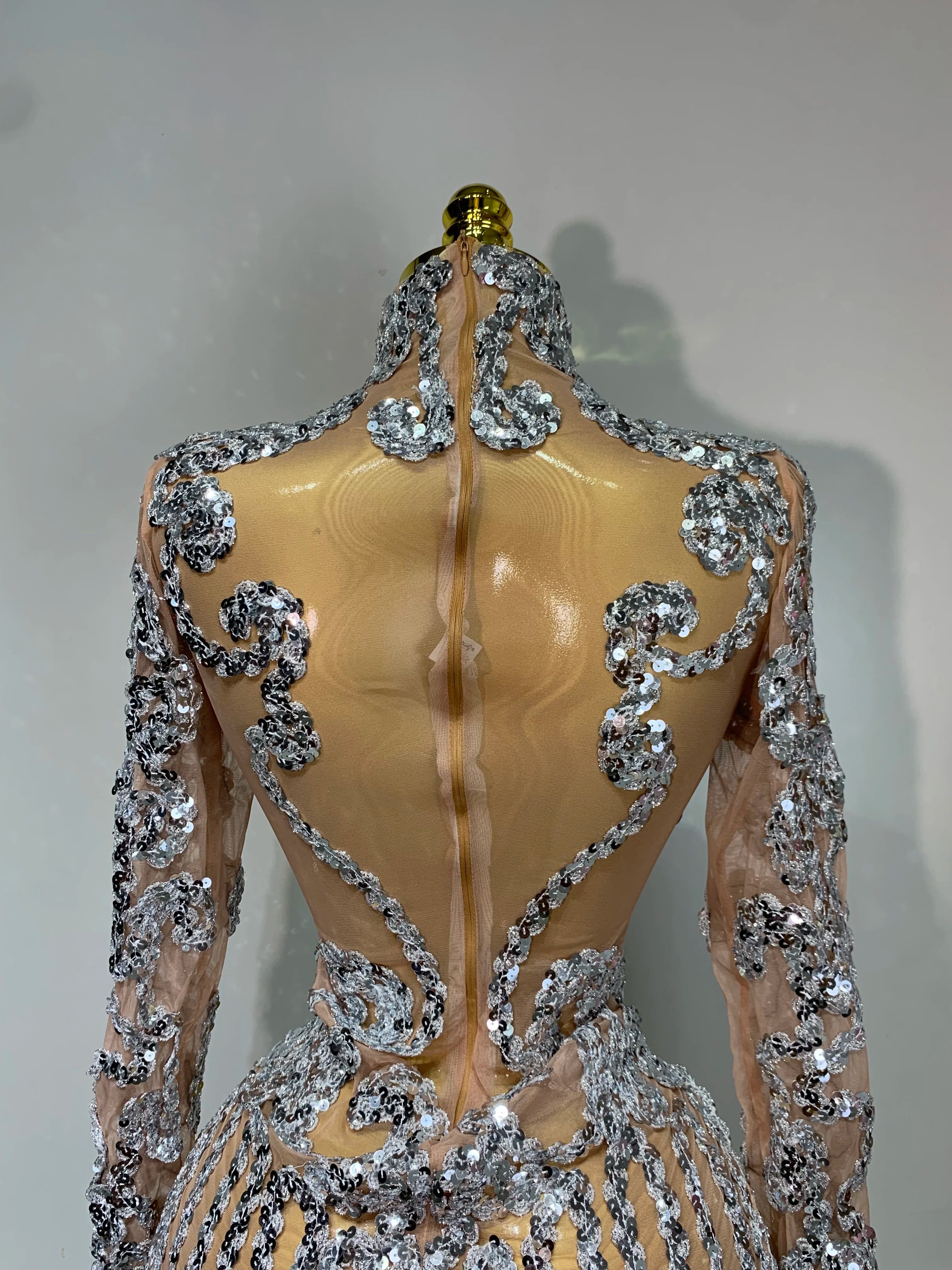 Sparkly Silver Gold Sequins Short Dress Sexy High Slit Women Nightclub Evening Party Dress Birthday Singer Stage Show Outfit