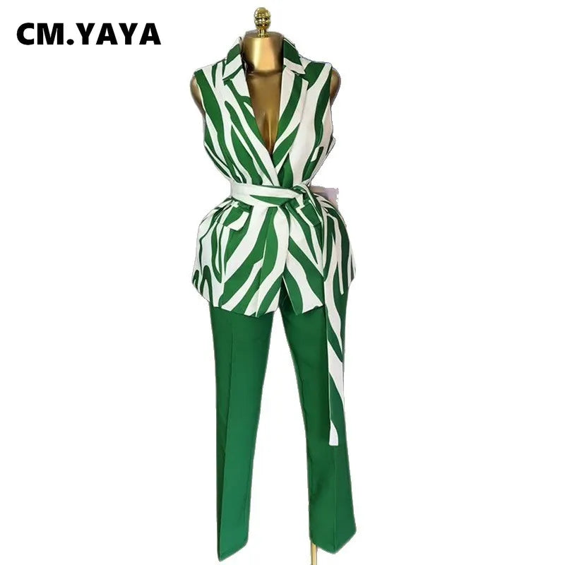 Fashion Women's Set Sleeveless Notched Collar Blazer Tops and Pants Sets 2025 Summer OL Street Two 2 Piece Sets Outfits