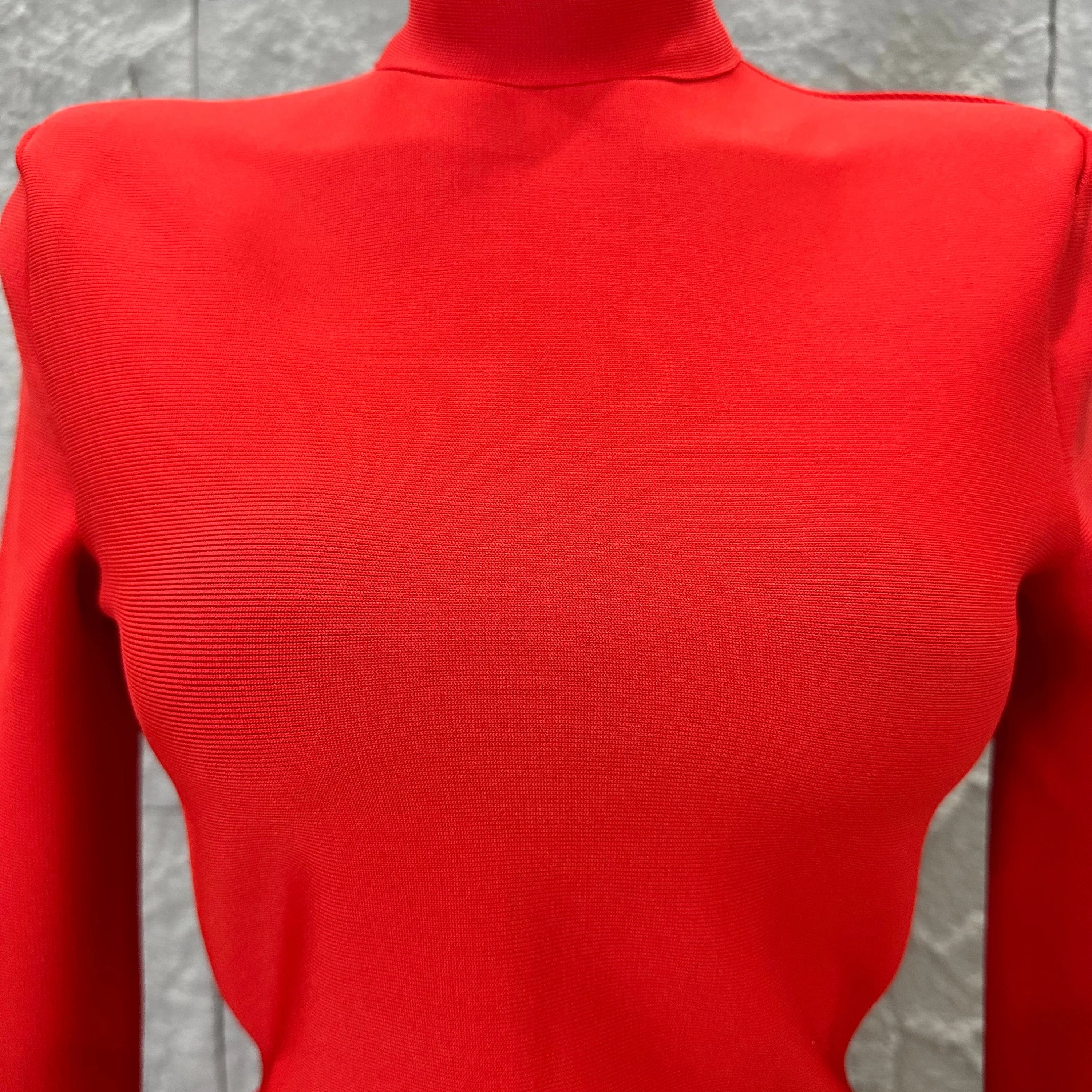 Glamorous Red Long Sleeve Maxi Dress Women High Neck Ruched Draped Bodycon Nightclub Outfit Cocktail Party Costume