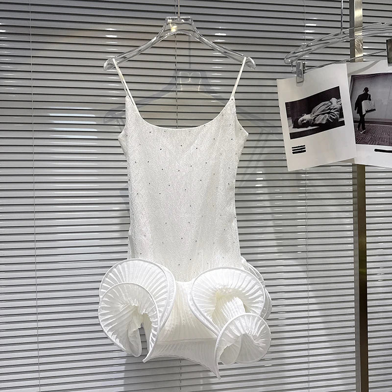 Winter New Fashion Elegant Sweet Rhinestone Ruffle Puff Hem Camisole Dress For Women Evening Party Dresses 11A07663