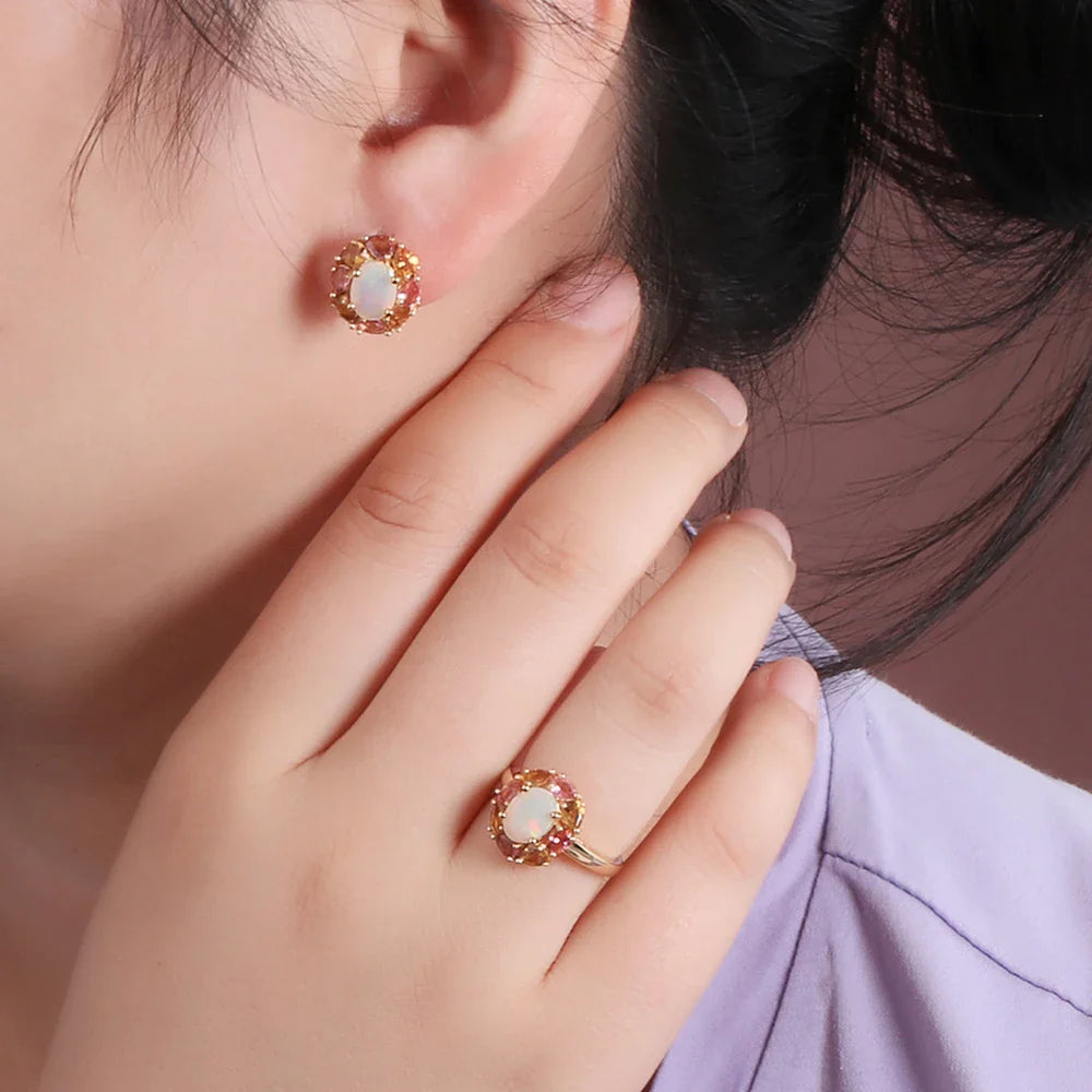 Light Luxury Gemstone Natural Opal Tourmaline Elegant design earrings for women 925 sterling silver Anniversary gift