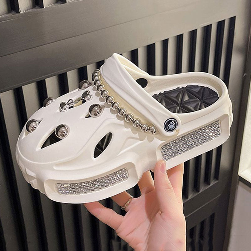 Women's Sandals Thick Soft Home Slippers Non-slip Outdoors Cool Chain Fashion Cozy Slides Easy Washing Breathable Cut-out