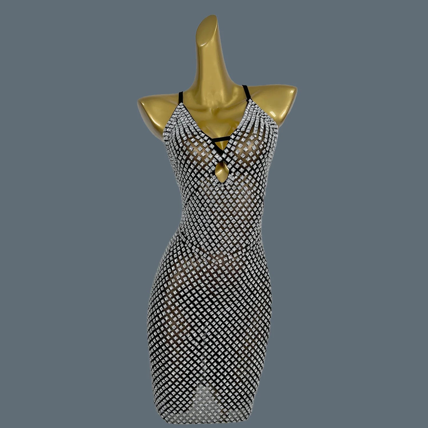 Women Fashion Crystals Mini Dress Luxury Sexy Stage Wear Birthday Party Prom Gwons Nightclub Performance Costume Fengwomei black