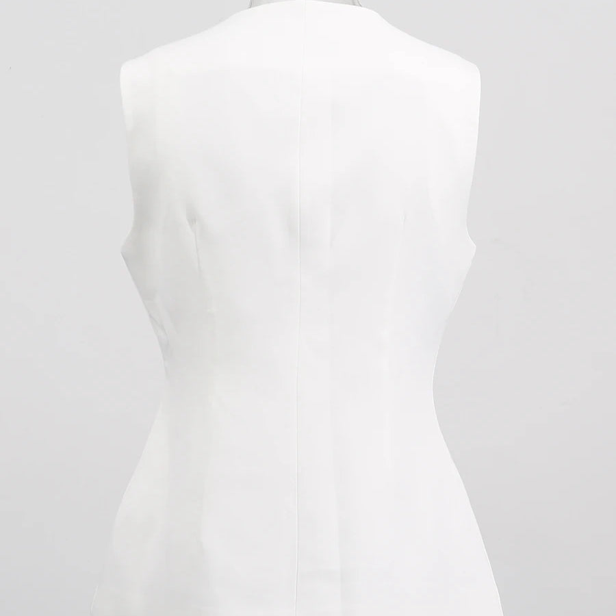 Solid Slimming Split Vests for Women Round Neck Sleeveless Patchwork Irregular Button Fashion Vest Female Clothing