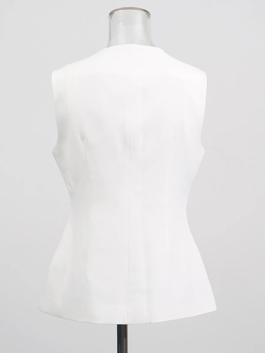 Solid Slimming Split Vests for Women Round Neck Sleeveless Patchwork Irregular Button Fashion Vest Female Clothing