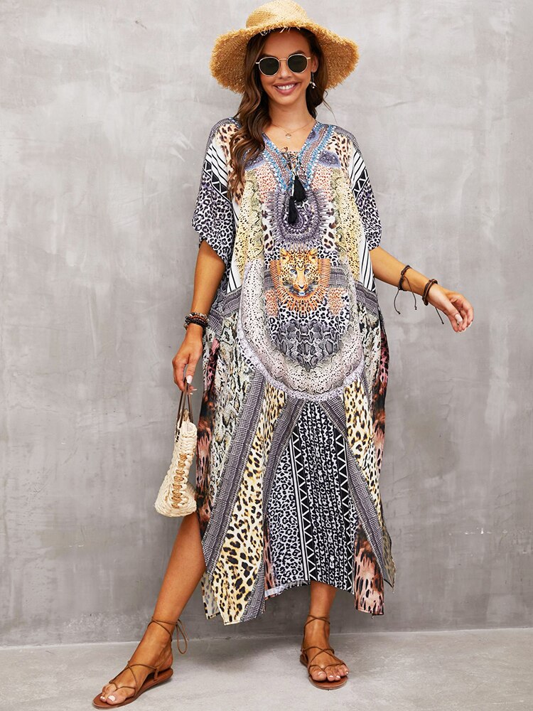 Plus Size Beach Cover Up Robe Plage Pareo Long Dress Summer Beachwear Swimsuit Cover Up Tunic For Beach Kaftan Dress Color 20 One Size