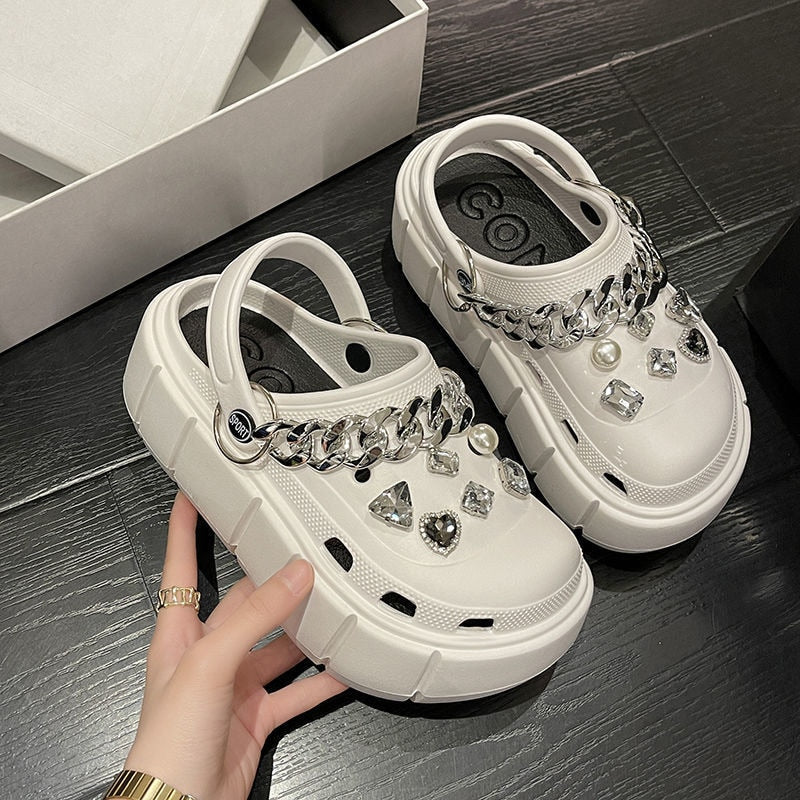 Platform Slippers Summer Women's Sandals 6cm Wedges Ladies Outdoor Clogs Thick Street Beach Slides Girls Flip Flops Garden Shoes white DIYchainzuan