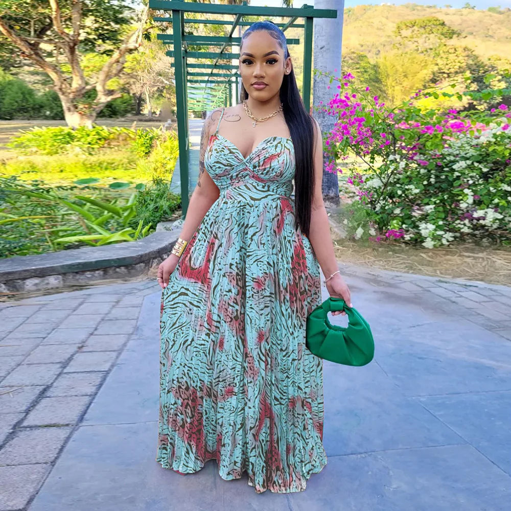 Women Leopard Spaghetti Strap Loose Wide Leg Sleeveless Jumpsuit 2023 Summer Street Playsuit One Piece Suit Romper Light Blue