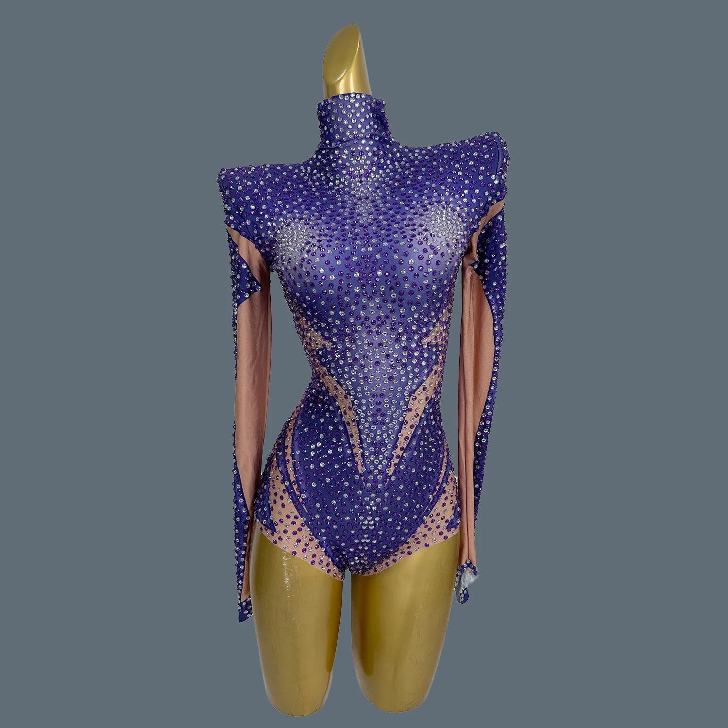 Fancy Rhinestone Purple Bodysuit Party Bar Show Perfprmance Costume Sensual Curves Shine Bodysuit Black Girls Club Wear Shandian