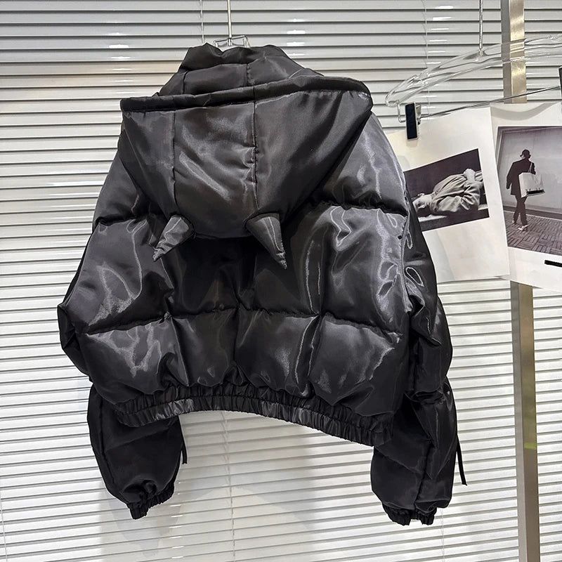 Winter New Street Fashion Solid Color Hooded Warm Jacket For Women Versatile Zipper Cotton-padded Coat Female 11A07489