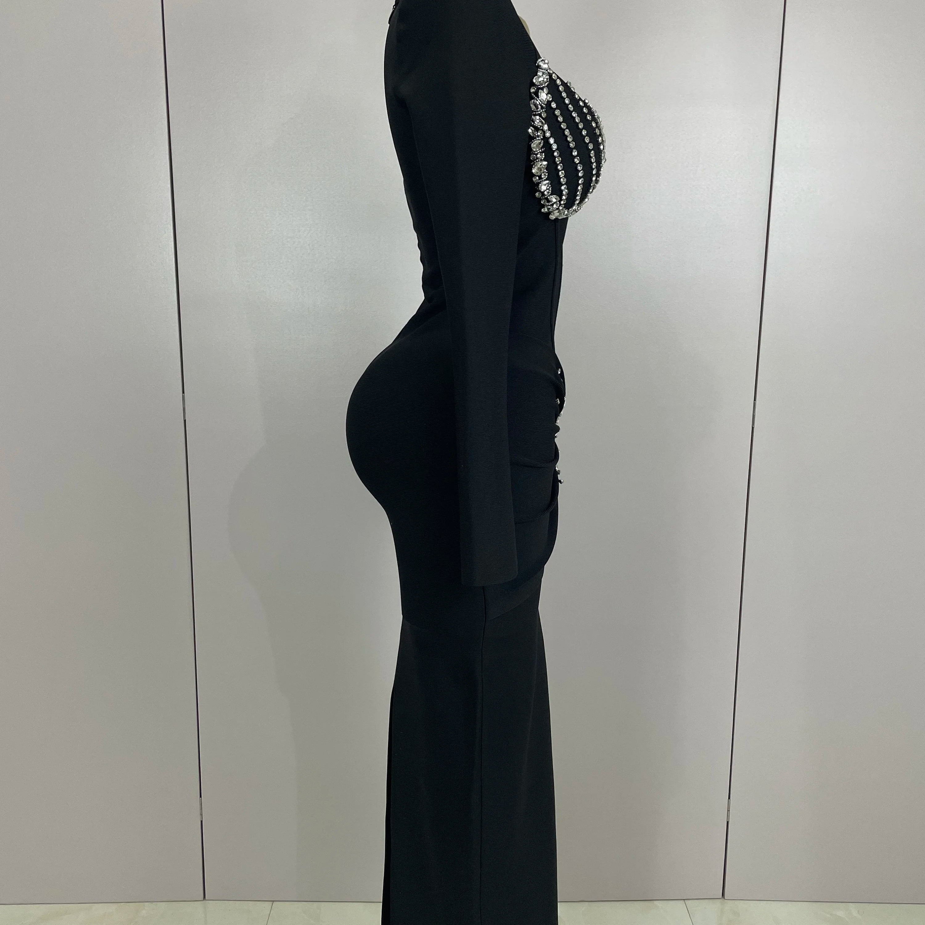 Sexy Luxury Sparkly Beading Bandage Long Sleeve Bodycon Dress 2025 New Women Celebrity Party Elegant Evening Club Pary Dresses