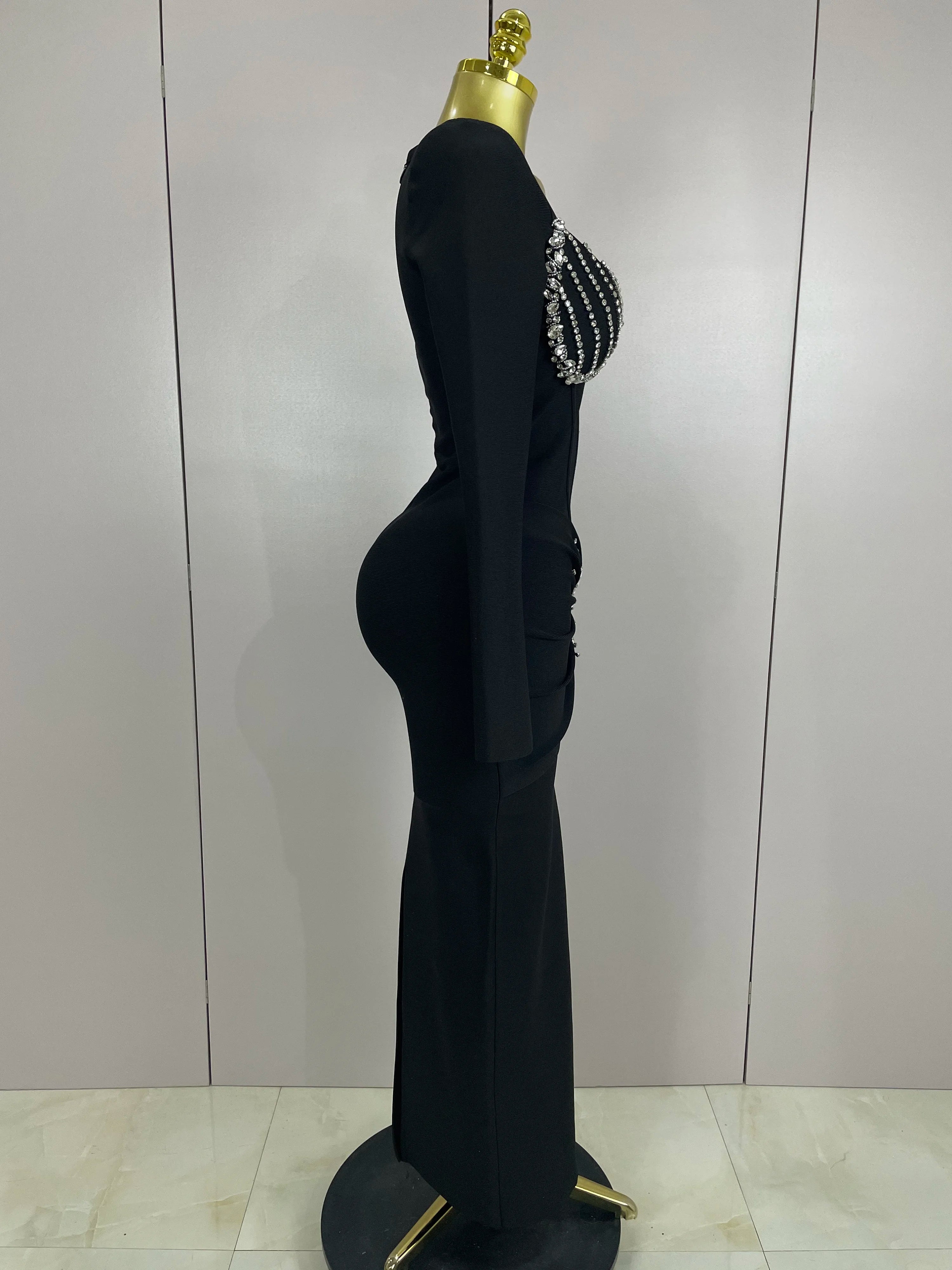 Sexy Luxury Sparkly Beading Bandage Long Sleeve Bodycon Dress 2025 New Women Celebrity Party Elegant Evening Club Pary Dresses