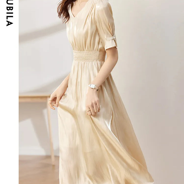 Sentubila Vintage Elegant Dresses for Women 2024 Summer Fashion V-Neck Empire Puff Sleeves A-Line Long Dresses Women Clothing