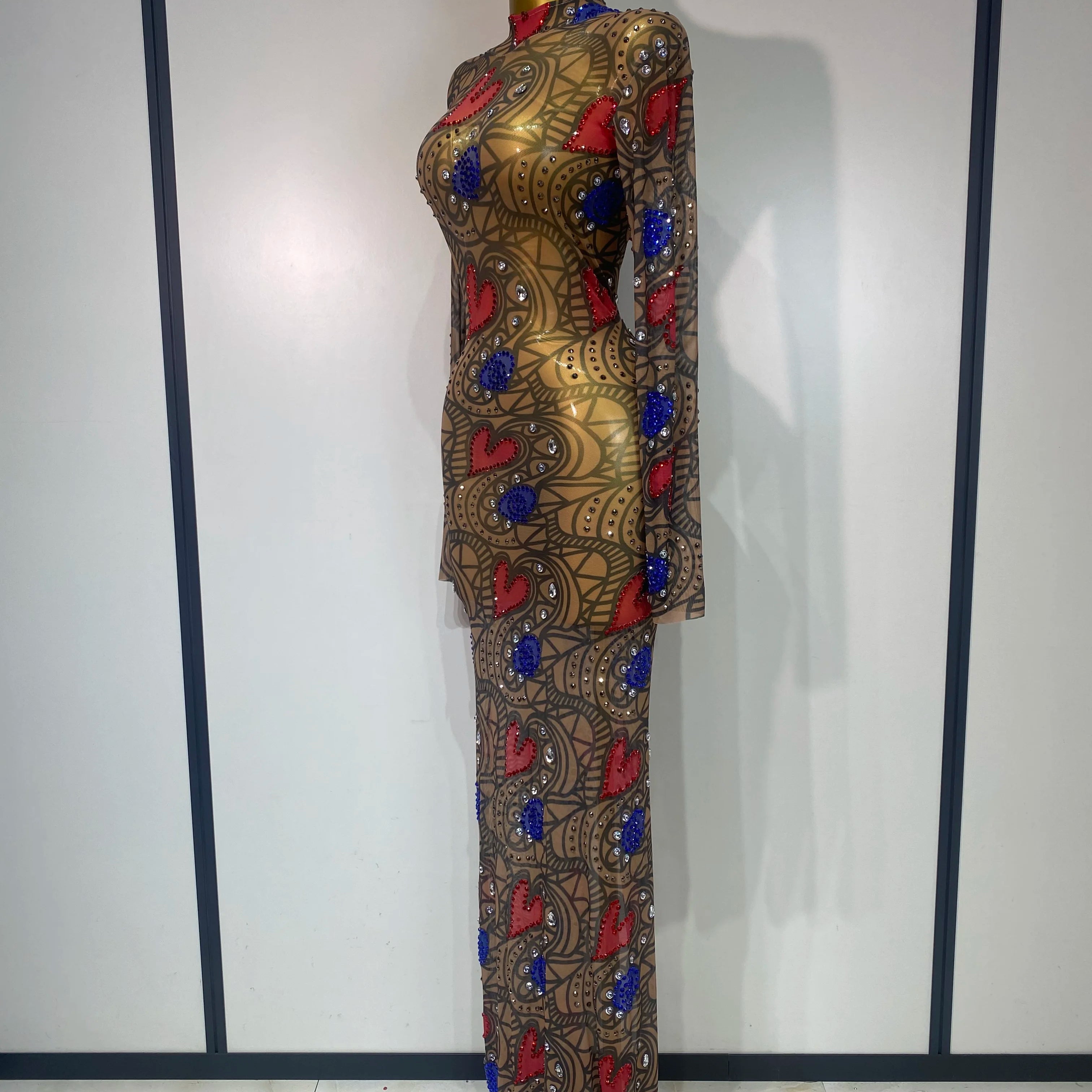 Sparkly Diamond Sexy Mesh Wrap Hip Long Dress Host Annual Meeting Party Nightclub Performance Costume Luxury Birthday Dress