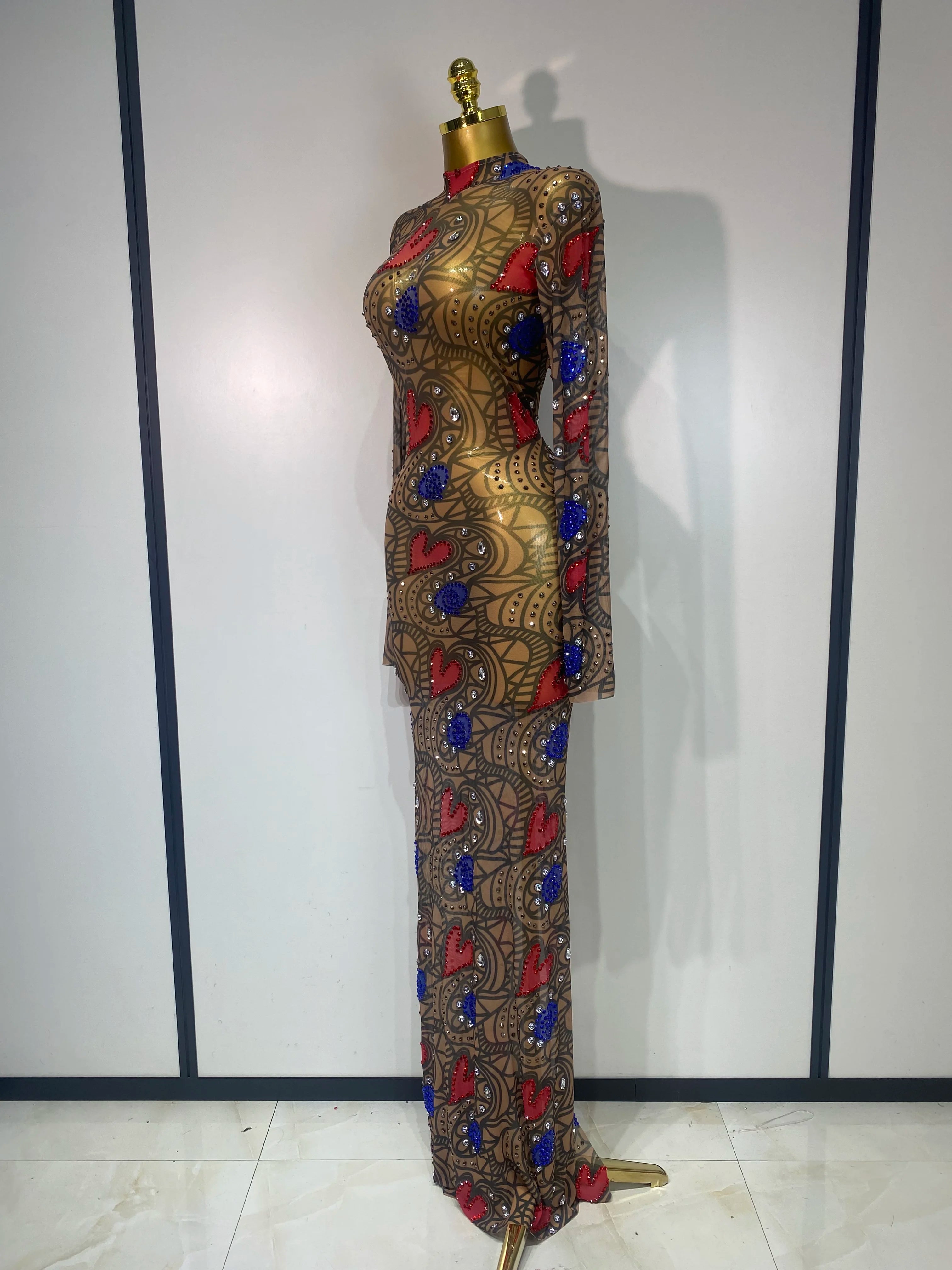 Sparkly Diamond Sexy Mesh Wrap Hip Long Dress Host Annual Meeting Party Nightclub Performance Costume Luxury Birthday Dress