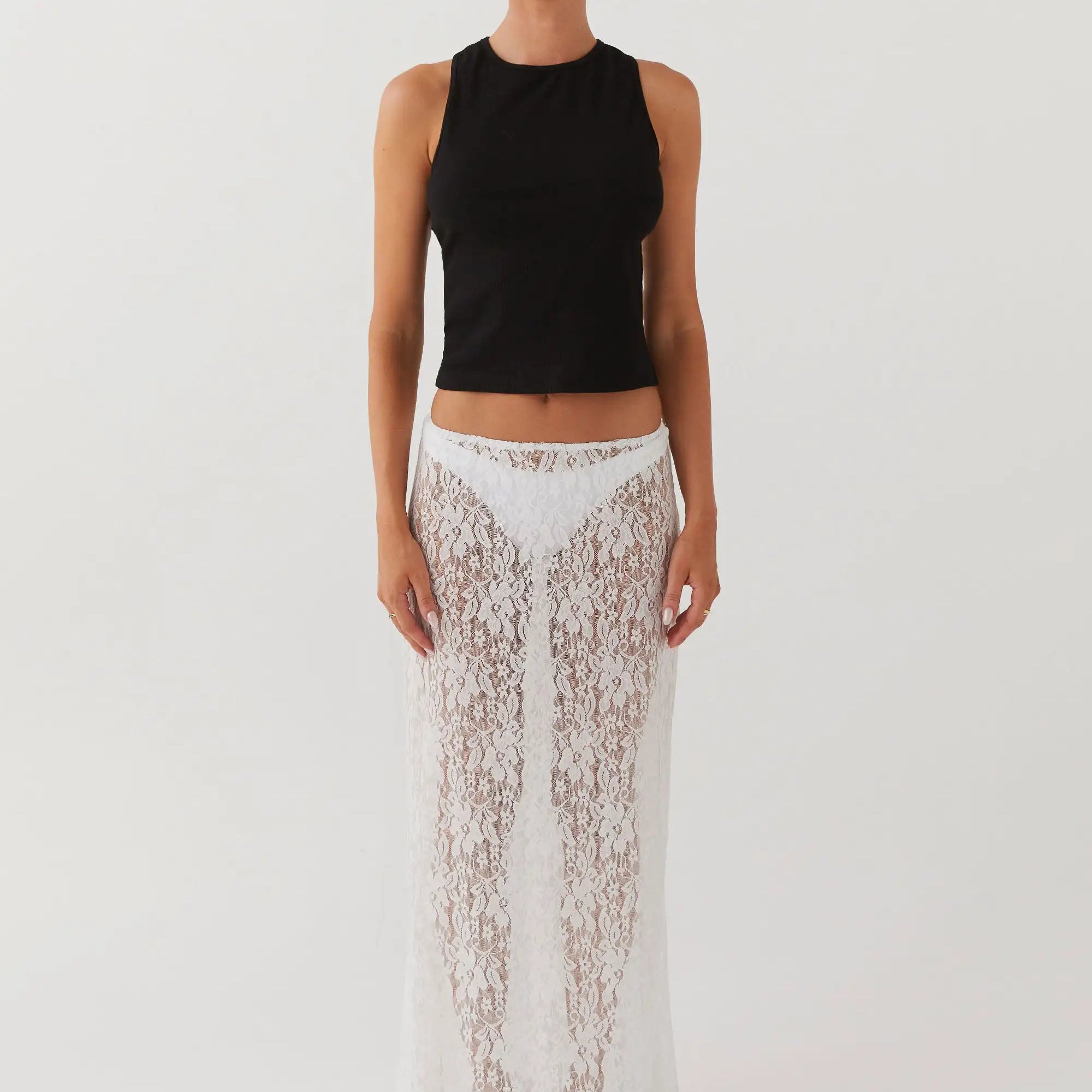 Lace Skirt Women White See Through Floral Lace Low Waist Midi Skirts y2k Aesthetic Fairycore Beach Skirt Clubwear