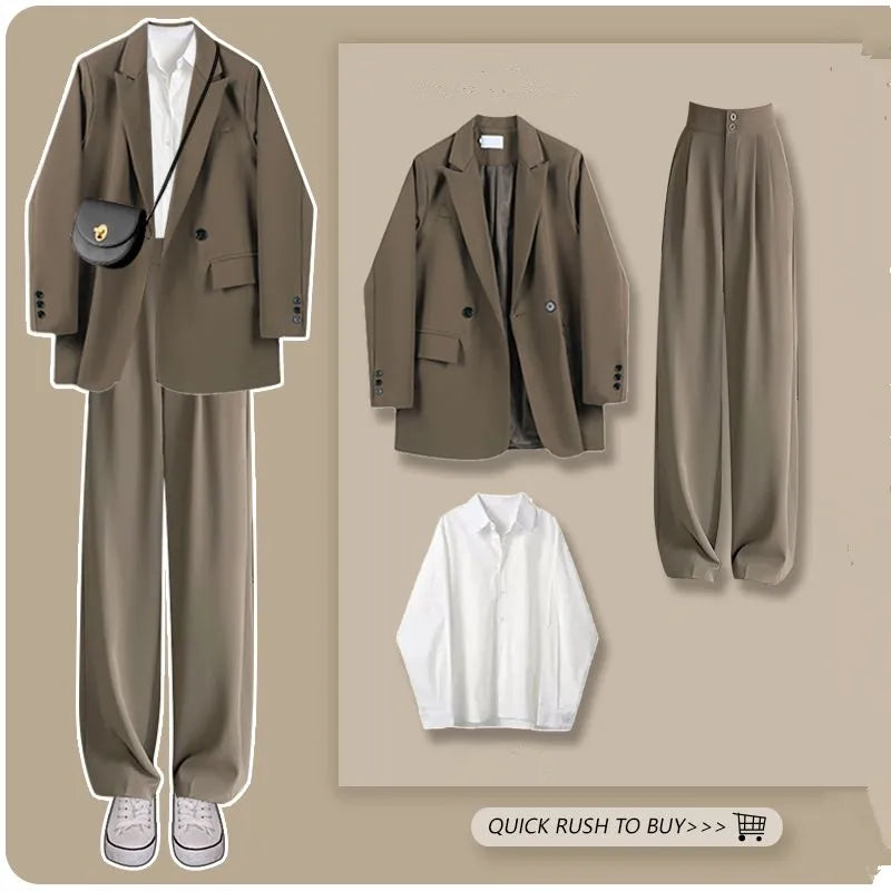 Women Spring Autumn Blazers T Shirts Denim Pants 1 or 3 Piece Set Korean Lady Casual Suit Jackets White Tops Jeans Outifts 2024