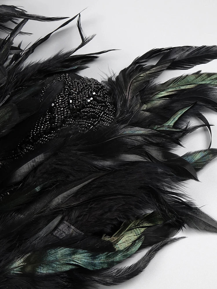 Women'S Luxury Party Dress Black Feather Design Strapless Prom Short Formal Occasions Dance Dress Summer New