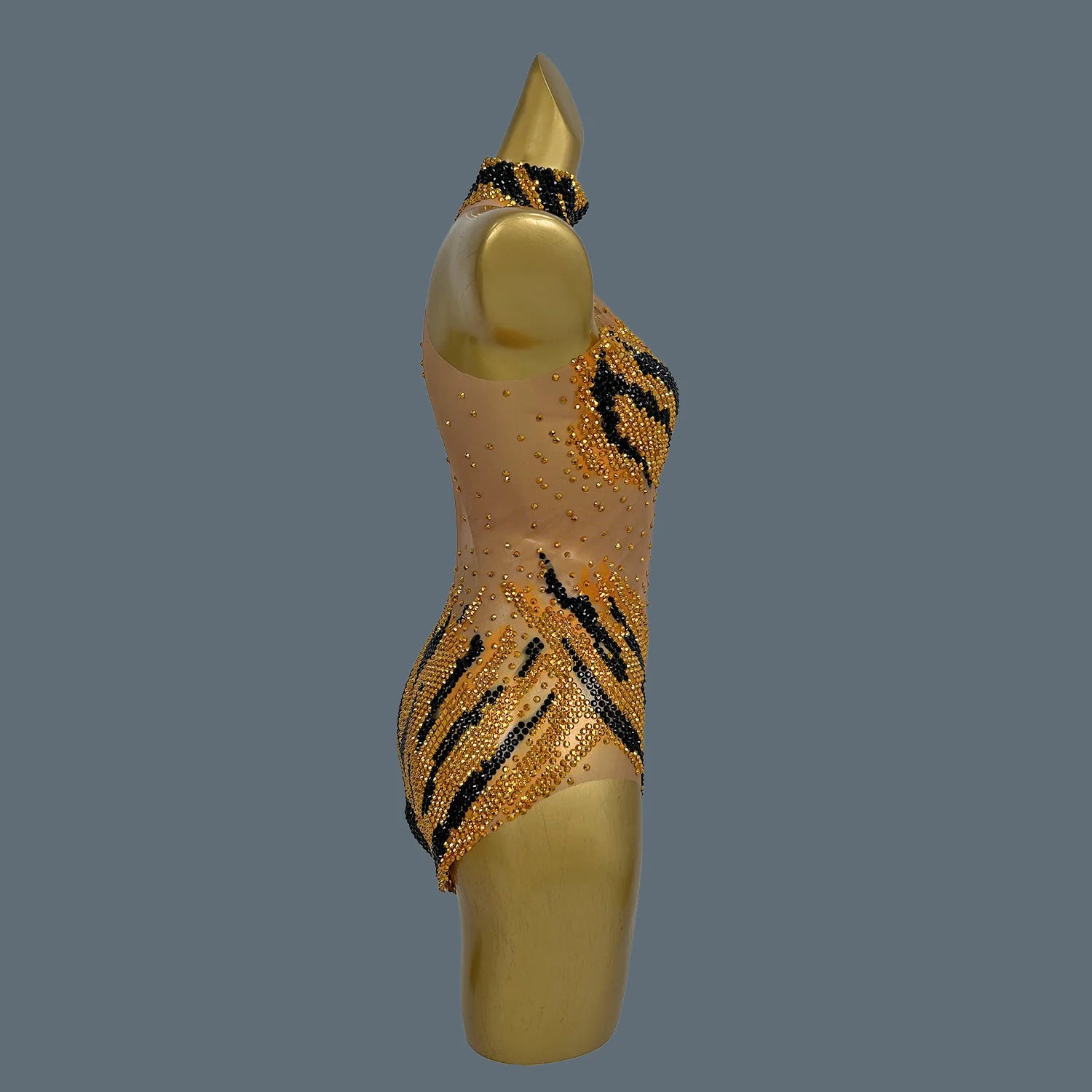 Sparkle Gold Diamonds Rompers Women Bodysuit Evening Party Crystal Outfit Female Singer Performance Dance Costume Huniu