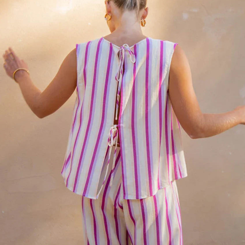 Clacive Summer Loose Print 2 Piece Sets Women Outfit Fashion Sleeveless Tank Top With High Waist Wide Pants Set Streetwear