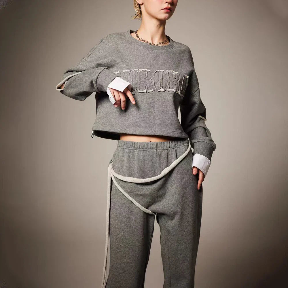 Colorblock Casual Two Piece Sets For Women O Neck Long Sleeve Top High Waist Pant Chic Set Female Fashion Clothing