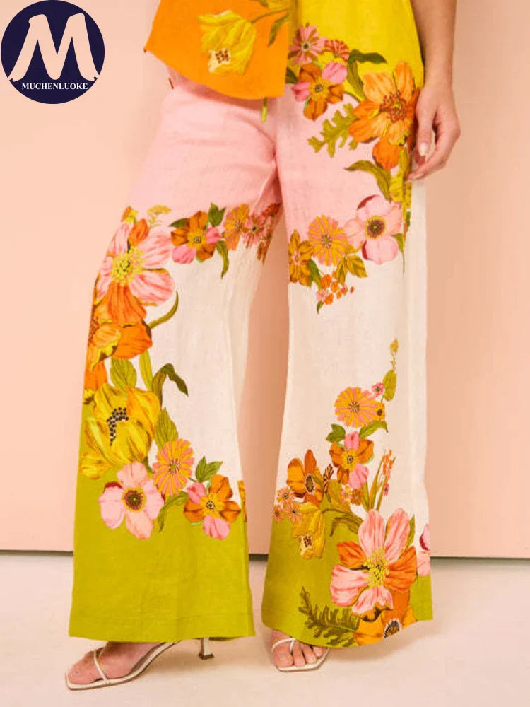 Sets for Women 2 Pieces Summer New Summer Graffiti Print Half Sleeve Shirt Suits Fashionable Loose High Waisted Women's Pant Set