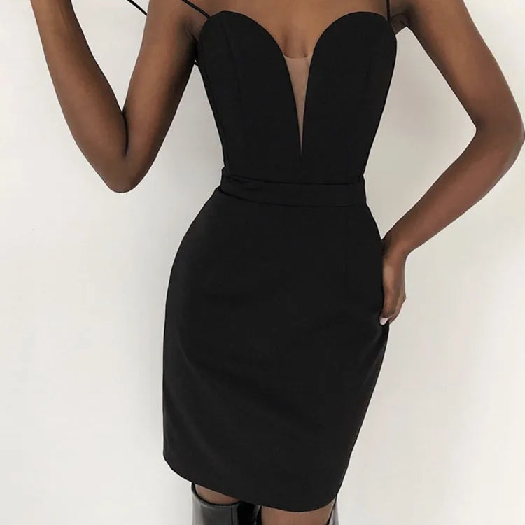 Women Summer Sexy Sleeveless Backless V Neck White Black Mesh Mini Bodycon Bandage Dress Elegant Evening Club Party Dress