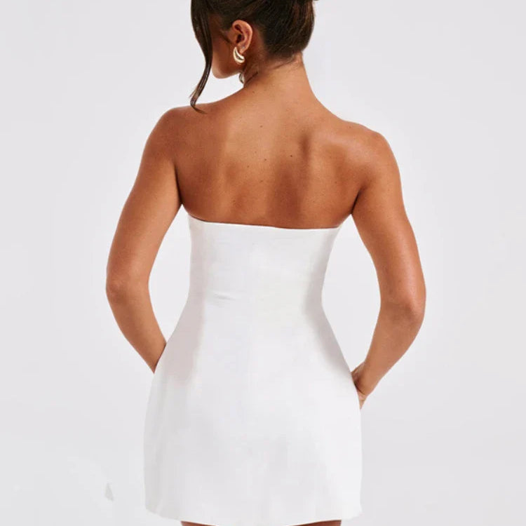 HOUZHOU Elegant Strapless Short Dresses for Women Summer Sexy Vintage Slim A-line Black Party Dresses Graduation Prom