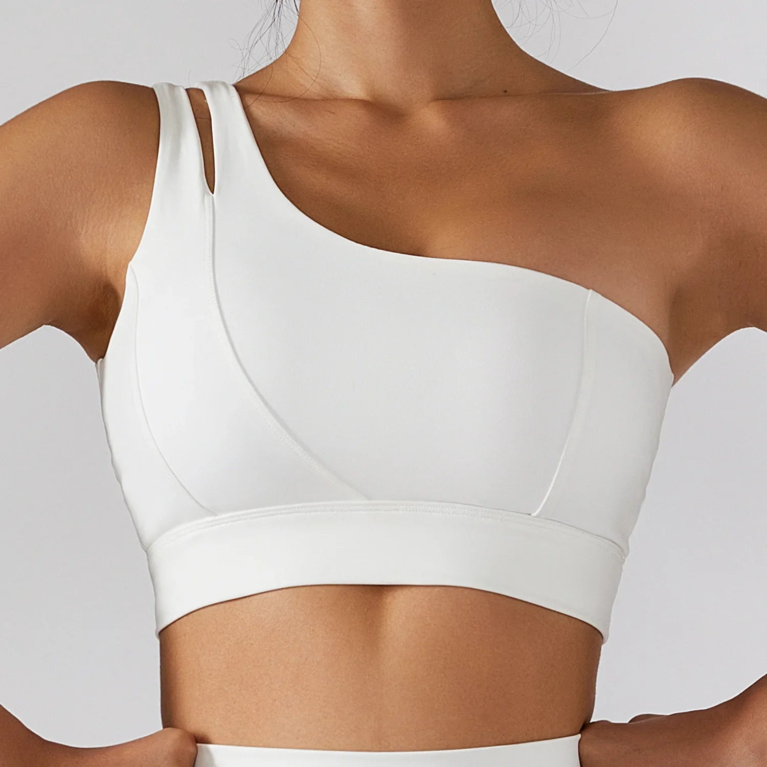 Yoga Skirt Set Women Workout Sport Gym Wear Suit High Wais Fitness Crop Top Female Tennis Sportswear One Shoulder Bra White-Bra 1pcs