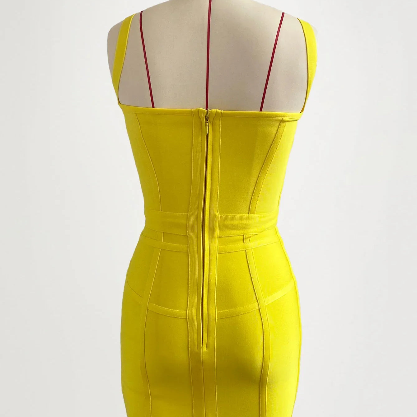 WillBeNice Bright Yellow Runway Bandage Mini Knitted Dress Women Bustier Sexy High Street Elastic Vestidos Short Dress