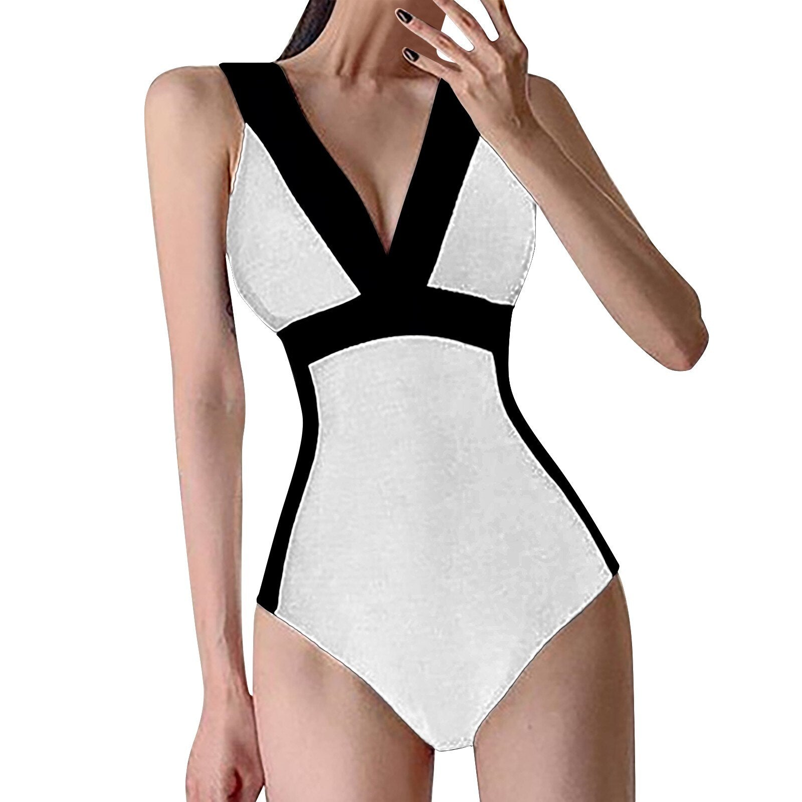 Sexy Patchwork Swimwear One Piece Swimsuit Female Push Up Monokini Bathers Bathing Suit Beachwear WH