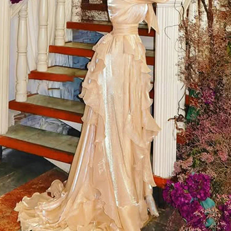 Solid Loose Midi Dresses for Women Round Neck Long Sleeves Patchwork Lace Up Temperament Dress Female Clothing New APRICOT