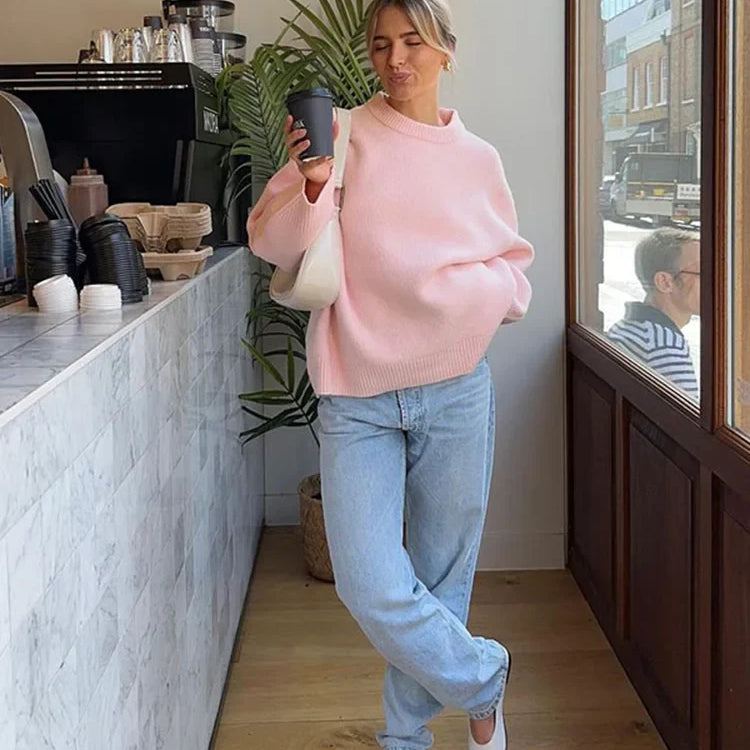 Sweater Women Knitted O Neck Solid Thicken Long Sleeve Pollover Sweaters Autumn Winter Casual Fashion Fluffy Commute Lady As how