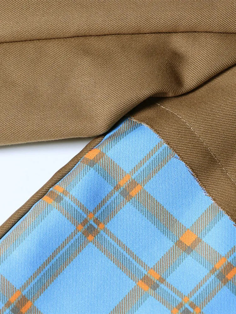 Colorblock Spliced Denim Blazers For Women Notched Collar Long Sleeve Patchwork Chain Chic Blazer Female Clothing