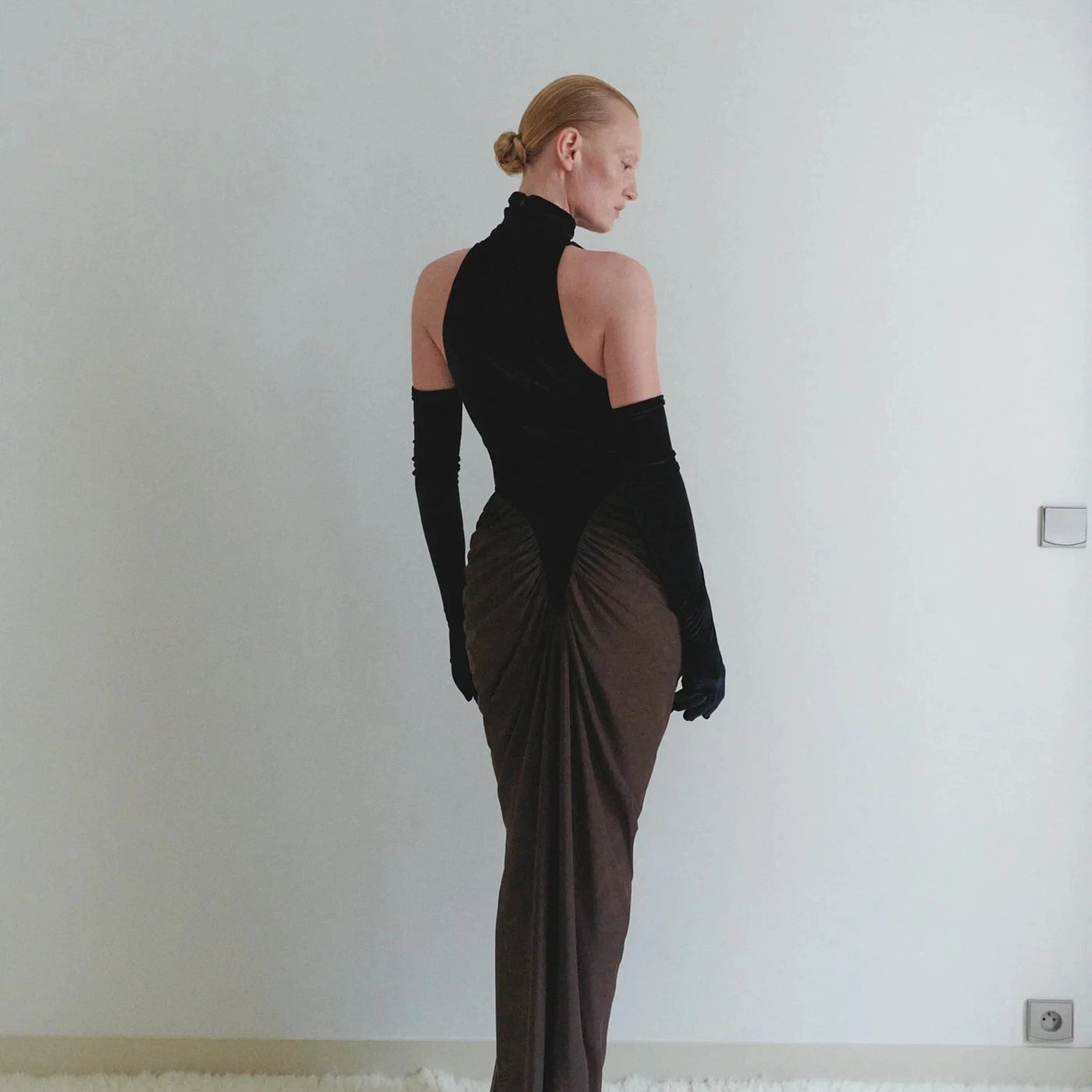 Women Sexy Off the Shoulder Mesh Long Velvet Dress Gloves Celebrate Nigthclub Party Birthday Outfit Vestido