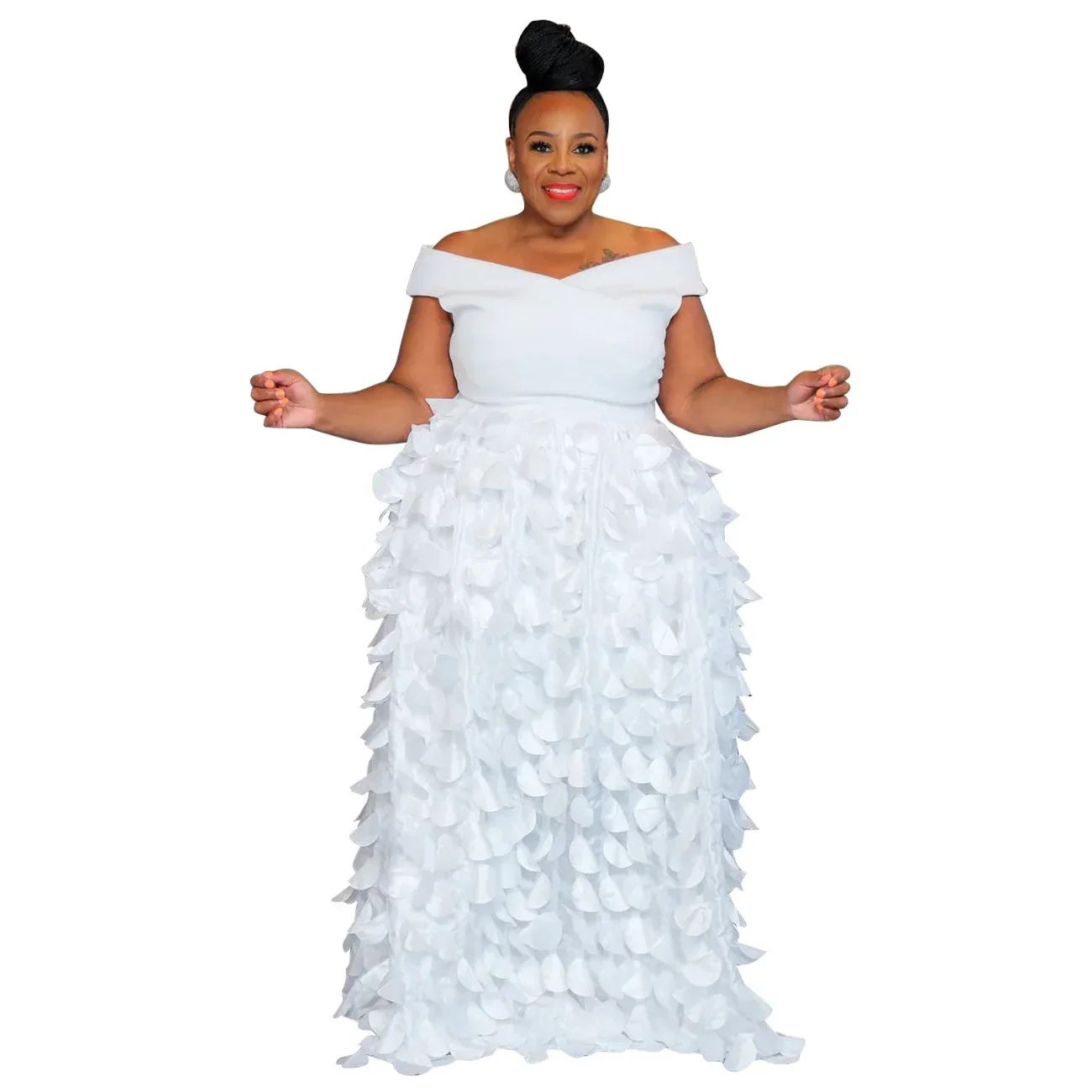 Plus Size Women Short Sleeve Slash Neck Big Swing Loose Smock Maxi Dress 2024 Fall Party Evening Long Dresses White