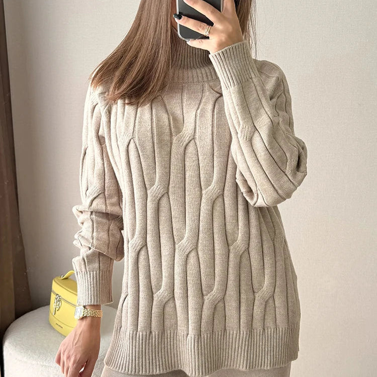 Knitted Pullover Sweater Turtleneck Women Elegant Oversized Thick Jumpers Autumn Warm High Neck Women Sweater Oversize Pullover