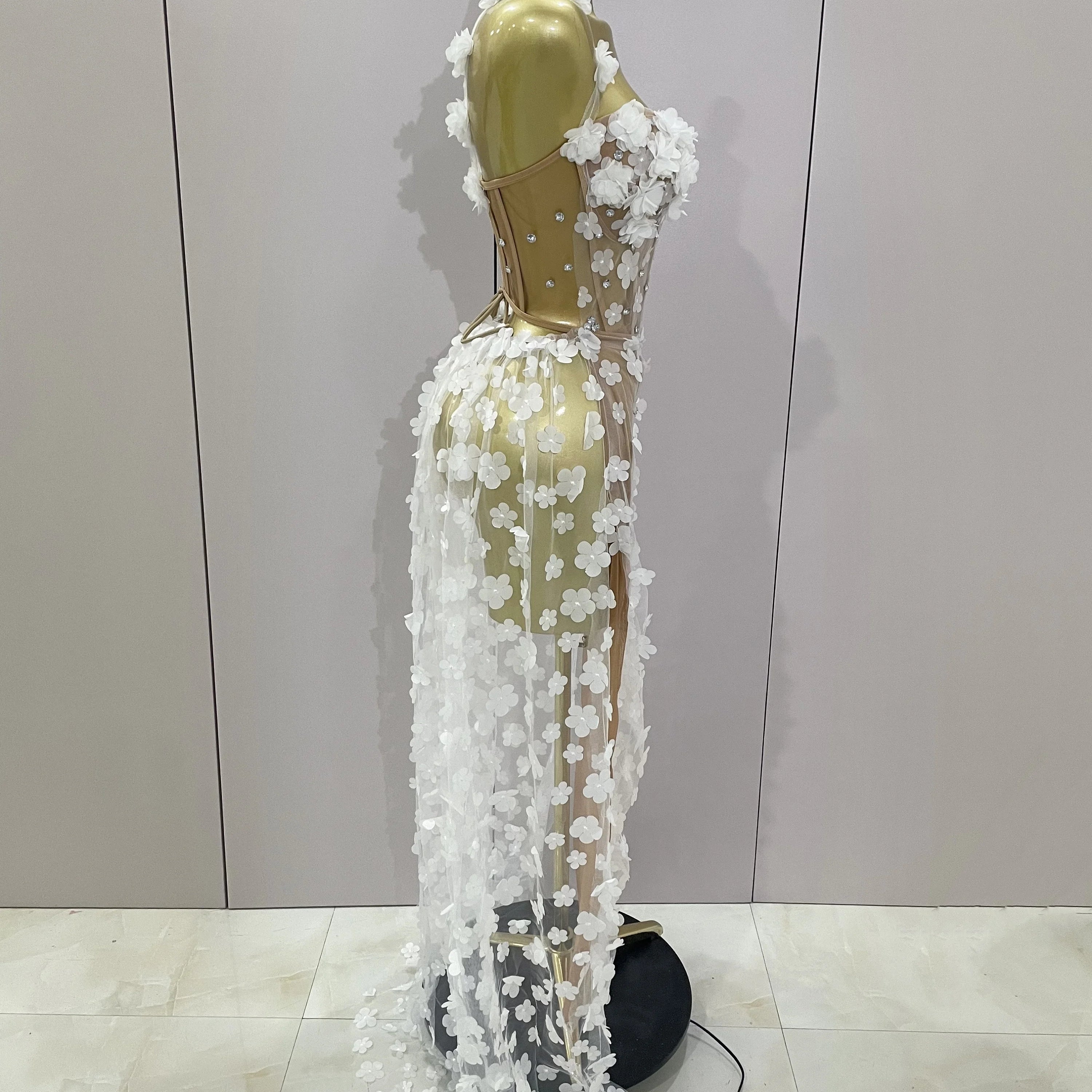 Sexy Mesh See Through Flowers Backless Long Dress 2025 Women Elegant Party Wedding Celebrate Evening Gown Prom Hotwife Outfit