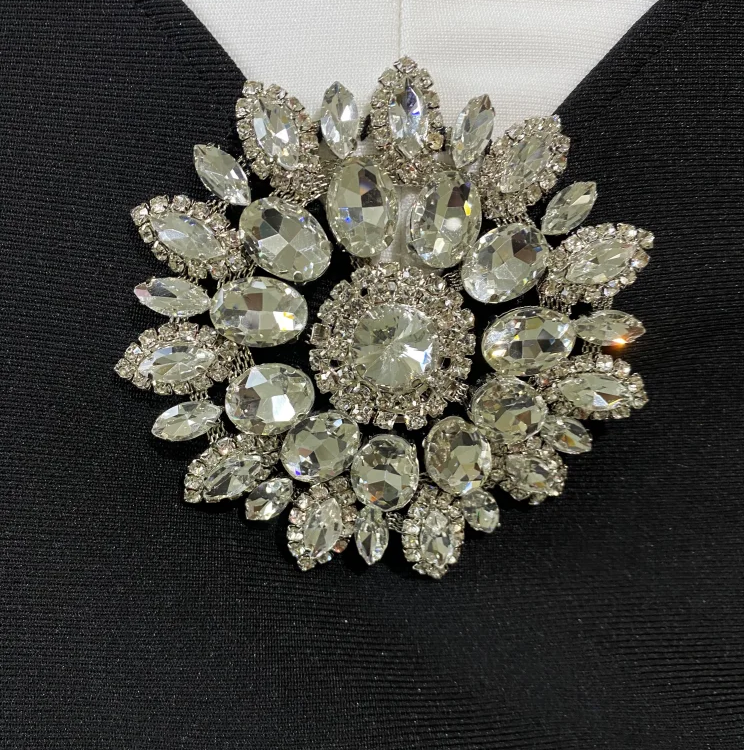 Luxury Diamonds Strapless Package Hips White Patchwork Black Bandage Dress Fashion Woman Party Dress Celebrity Party Vestido