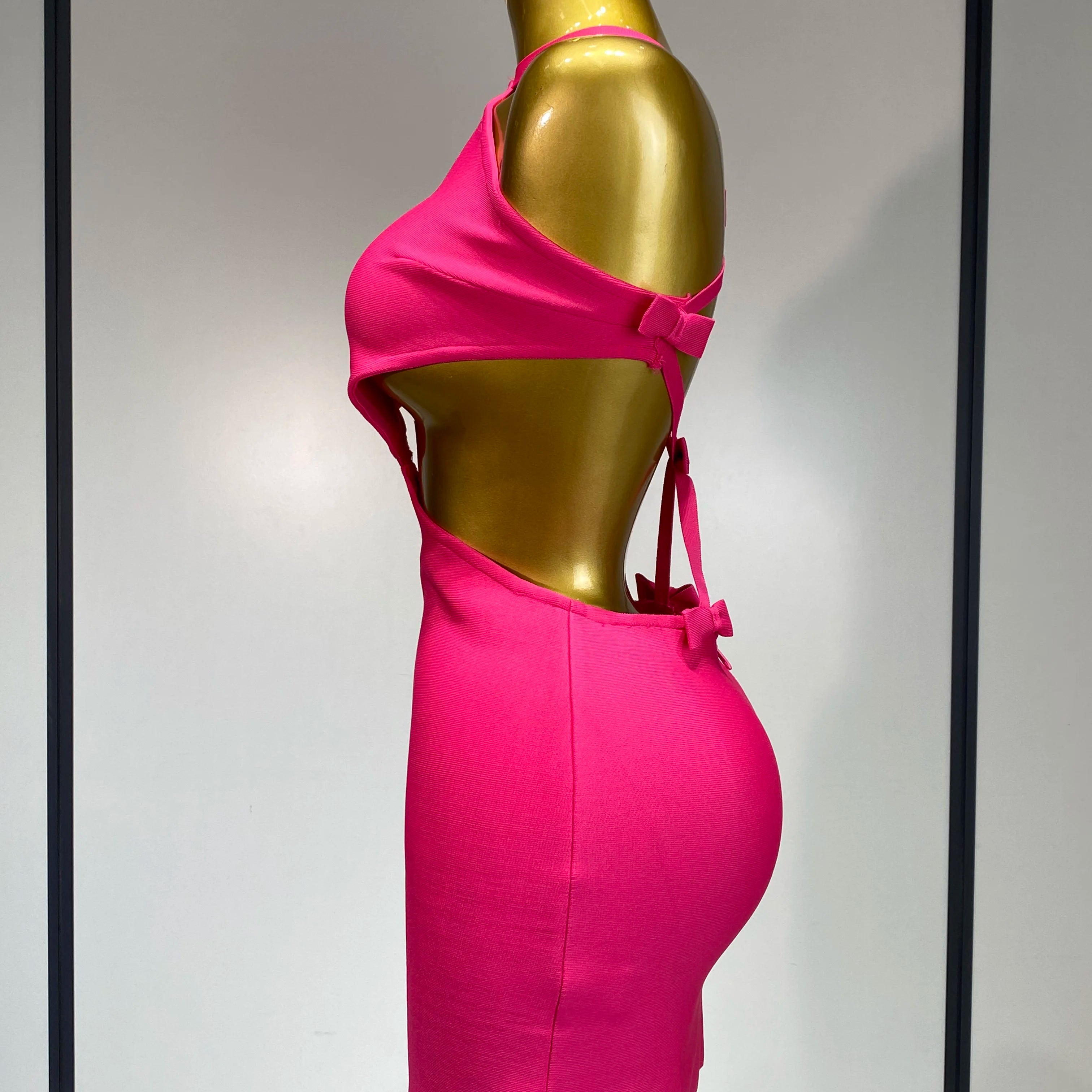 Women Luxury Sexy Backless Cut Out Bow Tie Mini Bodycon Bandage Dress 2025 Celebirty Elegant Evening Party Birthday Dresses
