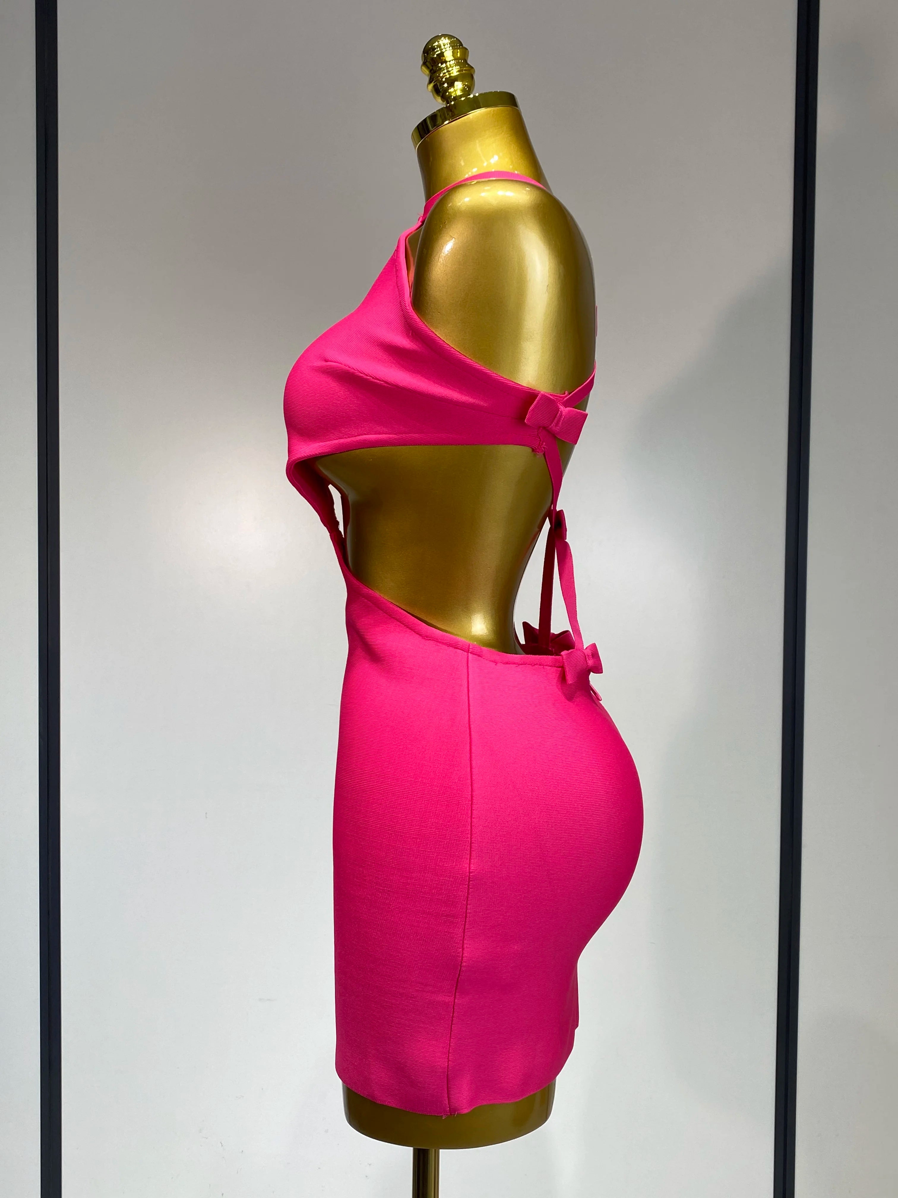 Women Luxury Sexy Backless Cut Out Bow Tie Mini Bodycon Bandage Dress 2025 Celebirty Elegant Evening Party Birthday Dresses