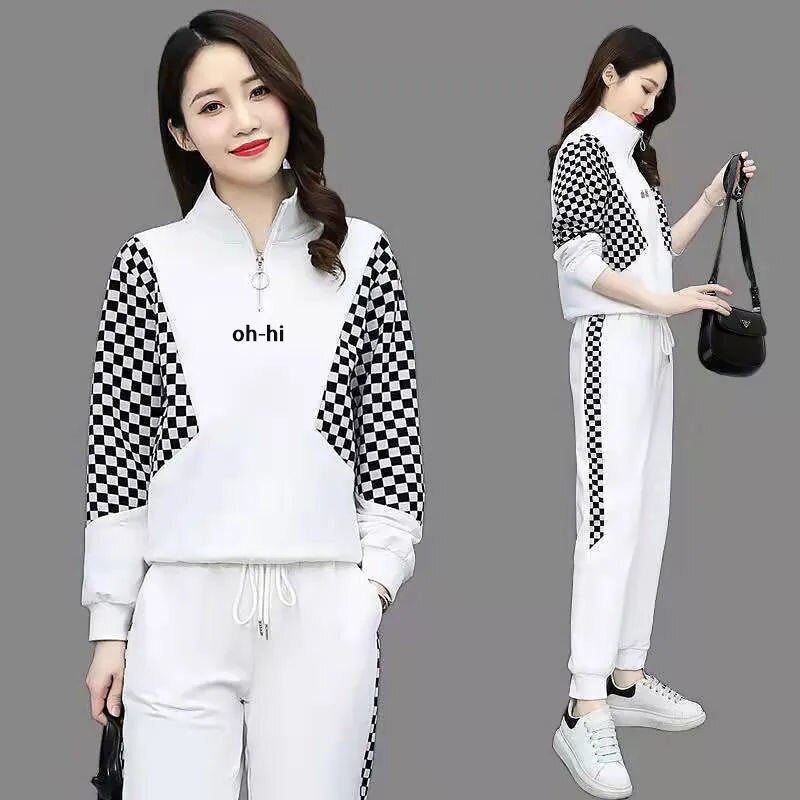 Women Clothing Set Long Sleeve Autumn Winter Sweatshirt+Pants 2Pcs Suit Casual Sportswear Letter Female Fashion Streetwear white