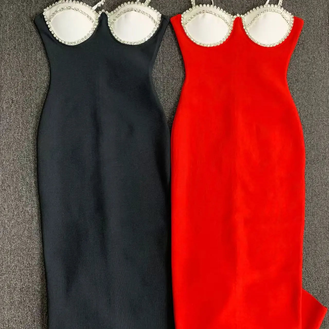 Black Red Color Women Sleeveless Sexy Strap Square Collar Bodycon Long Bandage Dress Fashion Celebrate Nightclub Party Outfit Red