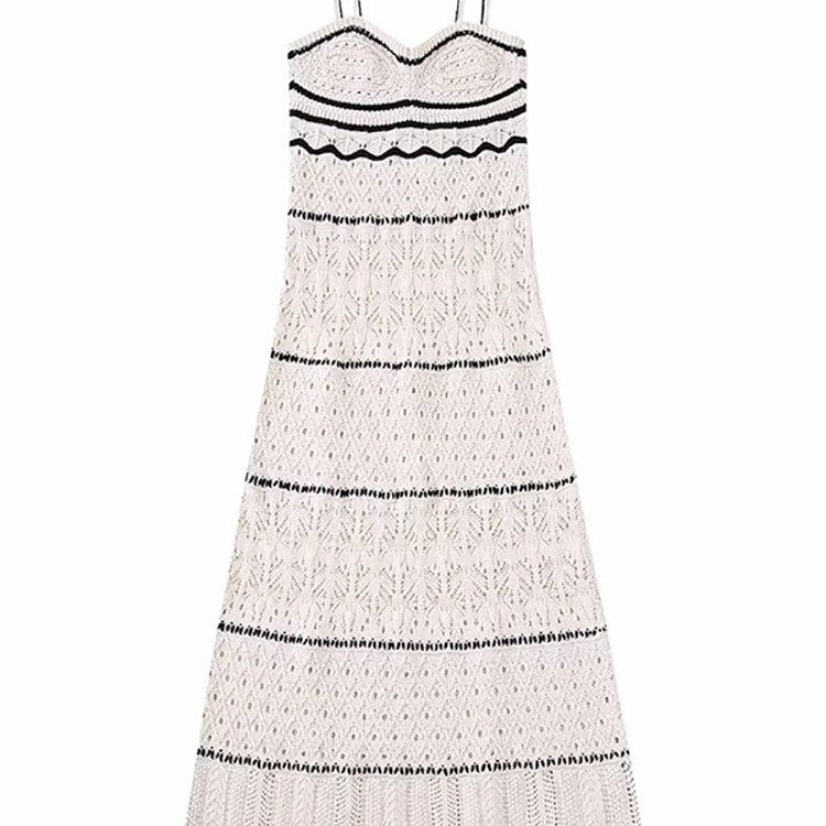 Summer New Dress - Beach Style Knitted Slim Fit Slim Strap Long Dresses Color Knitted Hollow Elegant Tight Vestidos