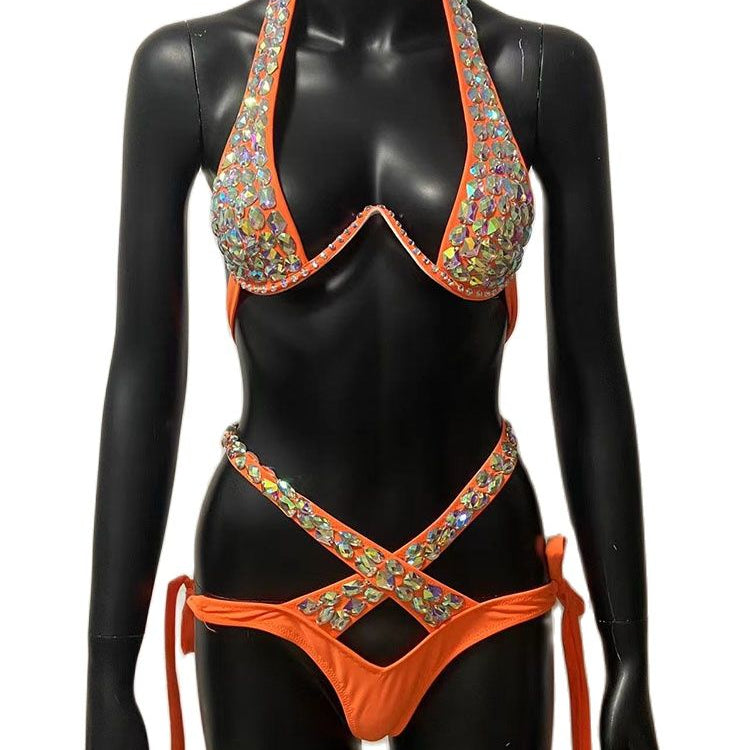 Swimwear Bikini Sets Swimsuit 2024 Summer Beach Shiny Crystal Rhinestone Padded Push Up Bikinis Set Outfits For Women